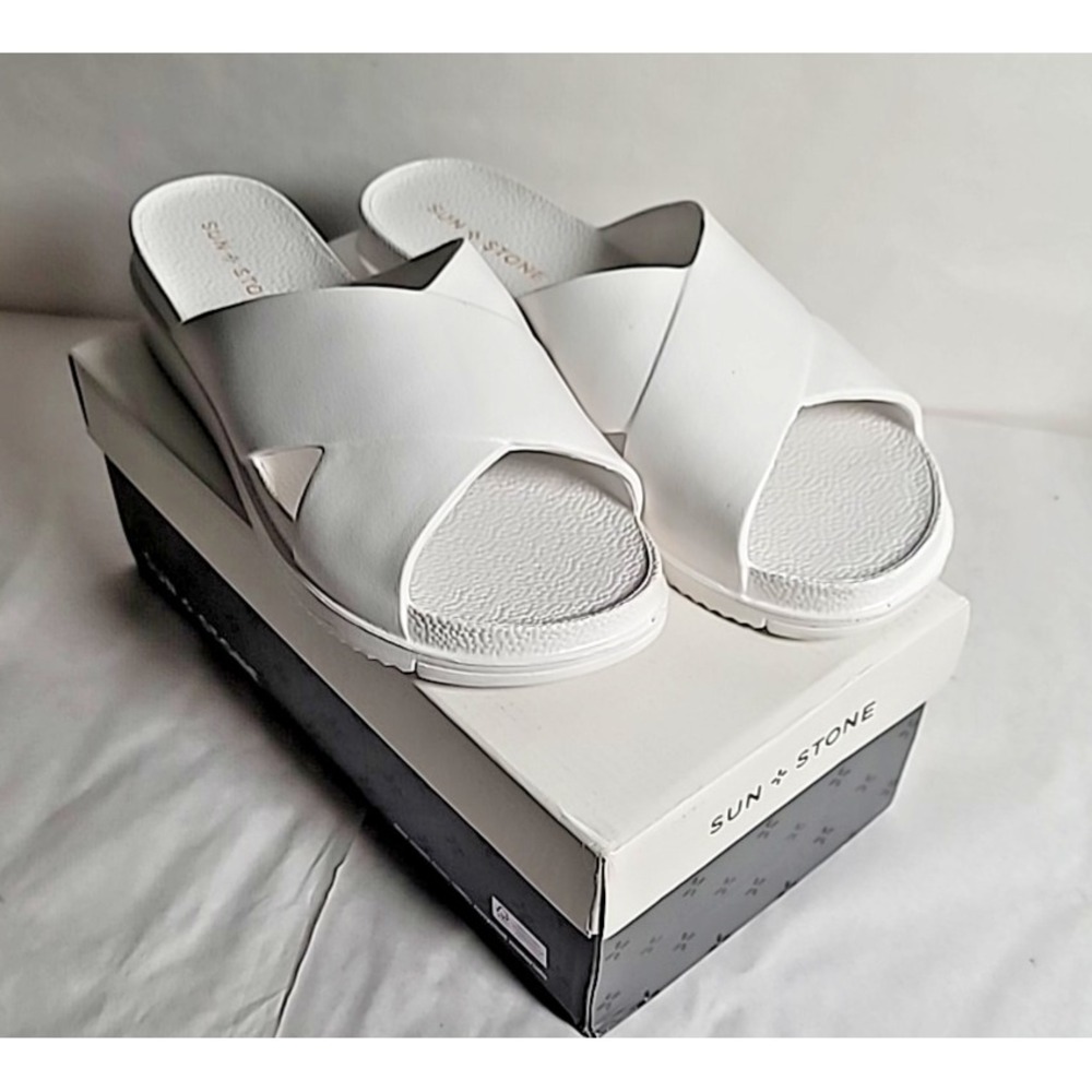 Sun + Stone Islla Womens CrissCross Slide Sandal White US 8 Summer Wedding party